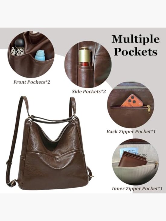 Convertible Backpack Purse Tote Shoulder Crossbody Hobo Vegan Leather main image 5